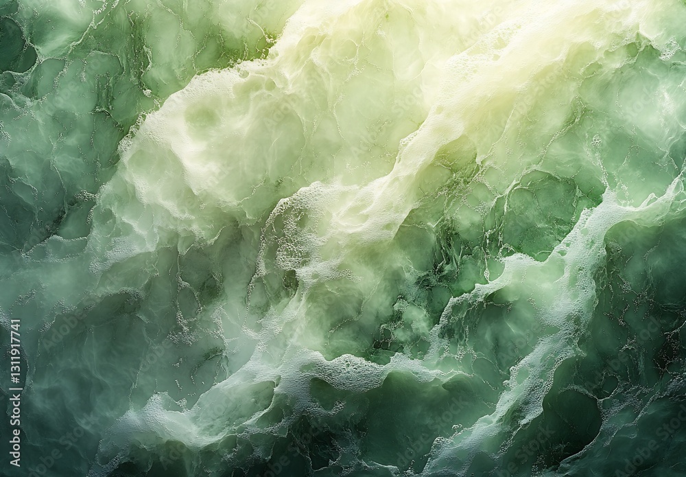 Aufkleber textured surface of swirling ocean waves in shades of green and white : generative ai