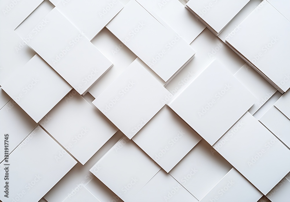 Poster layered arrangement of blank white cards in a tidy composition : generative ai