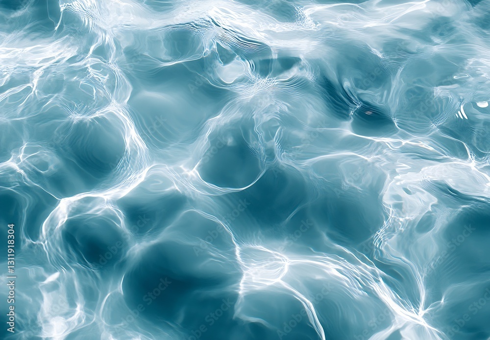 Poster crystal clear blue water surface with gentle waves and reflections : generative ai