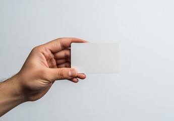 Male hand showing a blank white card for identity branding and business use : Generative AI