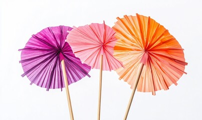 Three Vibrant Paper Umbrellas for Decorative Cocktail Drinks and Summer Events : Generative AI