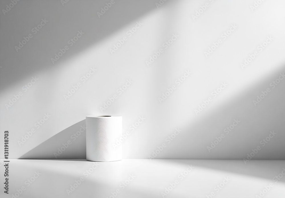 Poster Single roll of white paper towel resting on a clean surface with soft shadows for kitchen use : Generative AI