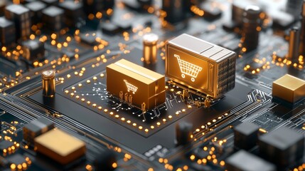 E-commerce innovation revolutionizing digital shopping experience global technology sector graphic representation futuristic close-up perspective modern concepts