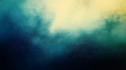 Abstract Artistic Background with a Dreamy Blend of Deep Blue, Dark Teal, and Soft Golden Yellow, Creating a Mystical and Atmospheric Texture with a Foggy, Cloud-Like Effect, Perfect for Design