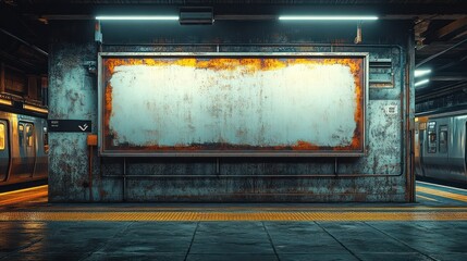 Obraz premium Empty billboard in a dark subway station