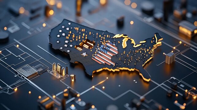 Digital map of the united states with highlighted features technology showcase urban environment aerial view data visualization concept for seo impact