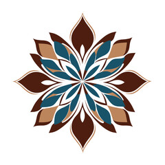 Fototapeta premium Logo, a traditional floral pattern in the shape of a flower on a white background, using brown and blue colors, vector illustration,