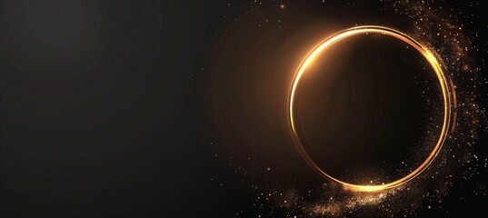 Abstract golden circle on a black background, with a light effect, glow.