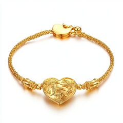 Elegant Gold Bracelet with Heart Charm and Intricate Design