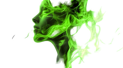 Fototapeta premium Abstract Green Smoke Woman Face Isolated on White Background