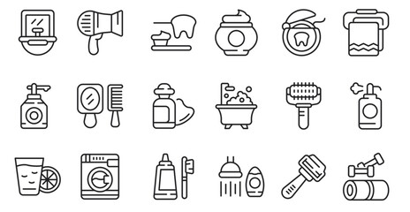 Morning treatments icons set illustration, outline style. Vector. editable