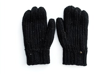 Woolen black gloves isolated on white background 