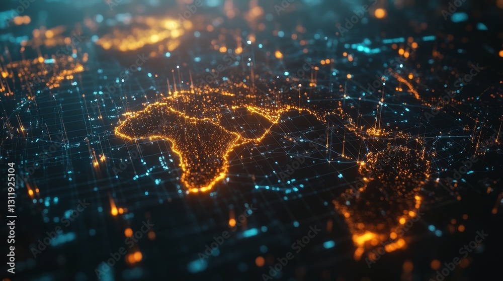 Poster connecting the globe a world map with glowing network lines global overview digital art high-tech en