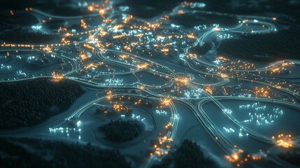 Global connectivity visualization world infographic digital landscape aerial view illuminated network lines