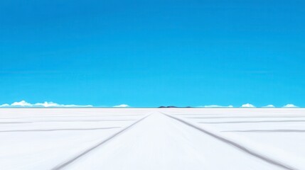 Vast White Salt Flat Under Bright Blue Sky with Distant Mountains