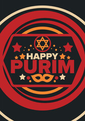 Fototapeta premium Purim. Happy Purim. Traditional Jewish religious holiday. Star of David, Carnival mask. Israel history. Сelebrated by a masquerade and festival. Poster art. Vector illustration