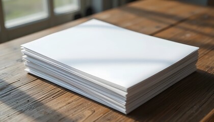 Neatly Stacked Blank Papers on Wooden Surface