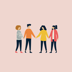 Naklejka premium People holding hands, light pink background, simple, flat vector art style