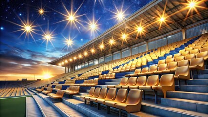 Obraz premium Empty stadium seats under a vibrant night sky, awaiting the roar of the crowd and the thrill of competition