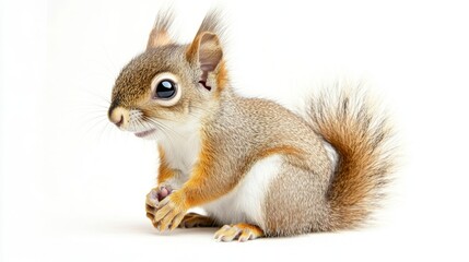 A baby squirrel sitting upright fluffy tail displayed natural habitat wildlife photography close-up view adorable animal behavior
