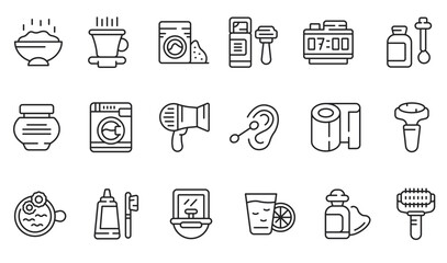 Morning treatments icons set illustration, outline style. Vector. editable