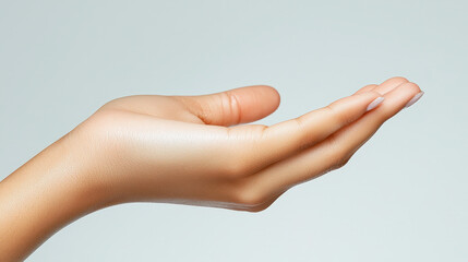 A hand is extended with fingers slightly curled, ready to offer or accept something, emphasizing openness and receptiveness