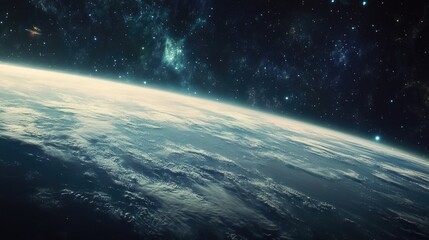 Fototapeta premium A mesmerizing view of Earth from orbit, with nebulae and distant stars