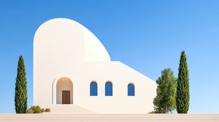 Modern Minimalist Architecture of White Building Against Blue Sky