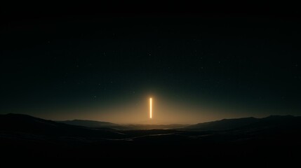 Glowing Light Beam in Starry Night Landscape