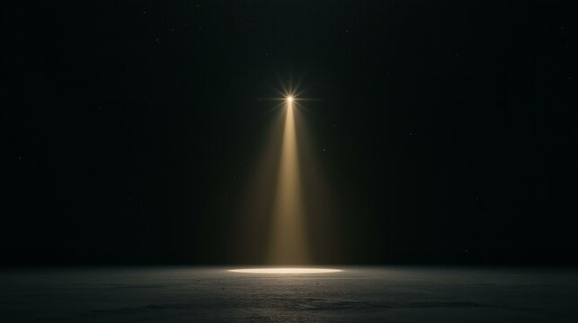 Spotlight Beam in Dark Starry Sky