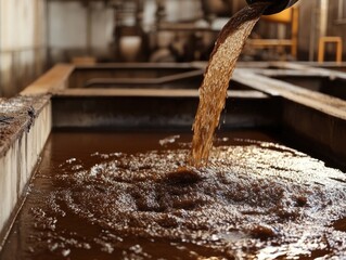Industrial discharge, Liquid stream flows into containment with texture detail