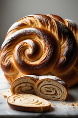 Delicious Cinnamon Swirl Bread Loaf with Slices on Marble Surface