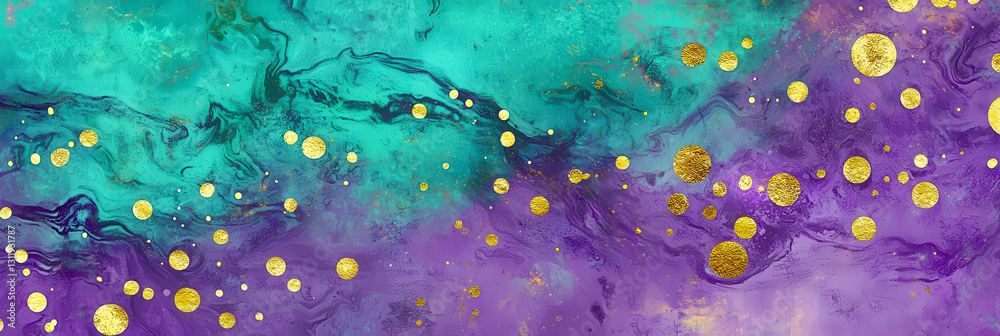 Leinwandbilder this artwork features a captivating blend of teal and purple hues, with swirling patterns and golden