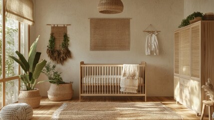 Designing a boho-inspired baby room home interior design tips cozy environment aesthetic viewpoint natural wood fur concept