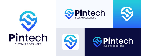 Pin location logo combine with dot or point technology logo design , Suitable for Tech Logo, Electronics, Digital, Software, Developer, Creative simple vector tech logo design illustration inspiration