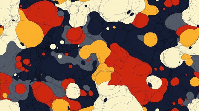 Abstract Fluid Art with Red, Yellow, and Blue Blobs