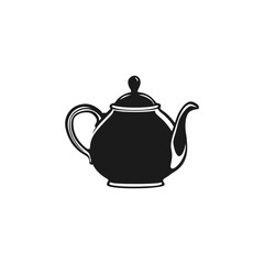 Classic Black Silhouette Teapot Vector - Rounded Body with Curved Spout and Handle