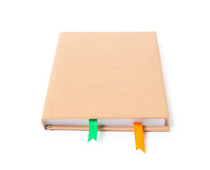 Book with ribbon bookmarks isolated on white