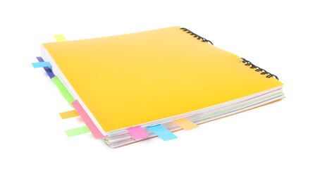 Notebook with colorful tabs isolated on white