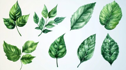 Capturing nature's beauty botanical collection of watercolor green leaves studio artwork serene environment close-up botanical art