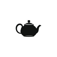 Black Silhouette Teapot Vector - Classic Round Body with Handle and Spout