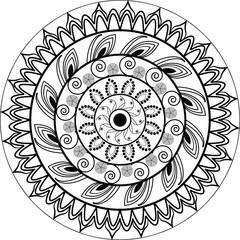  Pattern in the form of a mandala. Henna tattoo mandala. Mehndi style. Decorative pattern in oriental style. Coloring book page.