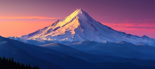Dramatic sunrise over majestic snowcapped alpine peak