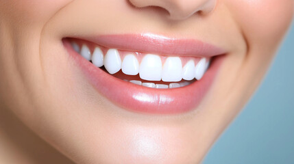 Obraz premium A smiling patient with a set of bright, straight teeth after undergoing orthodontic treatment in a dental clinic.