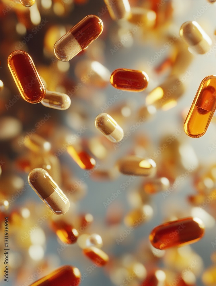 Leinwandbilder floating capsules suspended in air create a surreal visual representation of medicine in zero gravit