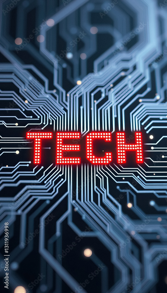 Aufkleber Futuristic design featuring red LED text over computer circuit board background