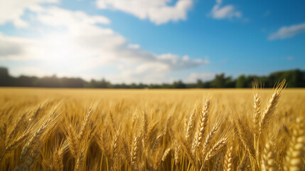 Obraz premium A wide field of golden barley swaying in the breeze, symbolizing the harvest season in full swing.