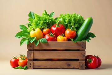 Elevated wooden box overflowing with vibrant vegetables, lettuce, garden box