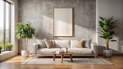 Fototapeta premium Modern Minimalist Living Room Interior Design Featuring a Neutral Color Palette and Natural Light Accents