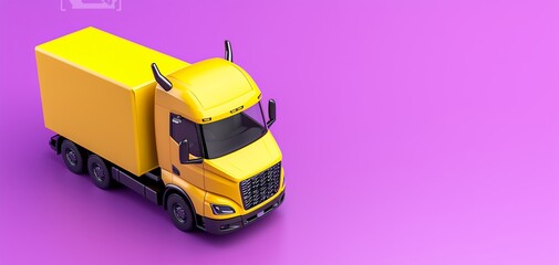 Yellow Semi Truck on Purple Background 3D Digital Rendering